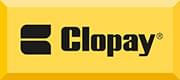 Clopay logo featuring a black, stylized C icon and the word Clopay in bold black letters on a yellow rectangular background.