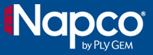 Napco by PLY GEM logo on a blue background, with Napco in large white letters and by PLY GEM in smaller white text underneath. Three red bars appear to the left of the N.