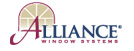 Logo for Alliance Window Systems featuring the word “ALLIANCE” in large blue letters with a red A styled as a window in front of a gold semicircular window design. WINDOW SYSTEMS appears underneath in red text.